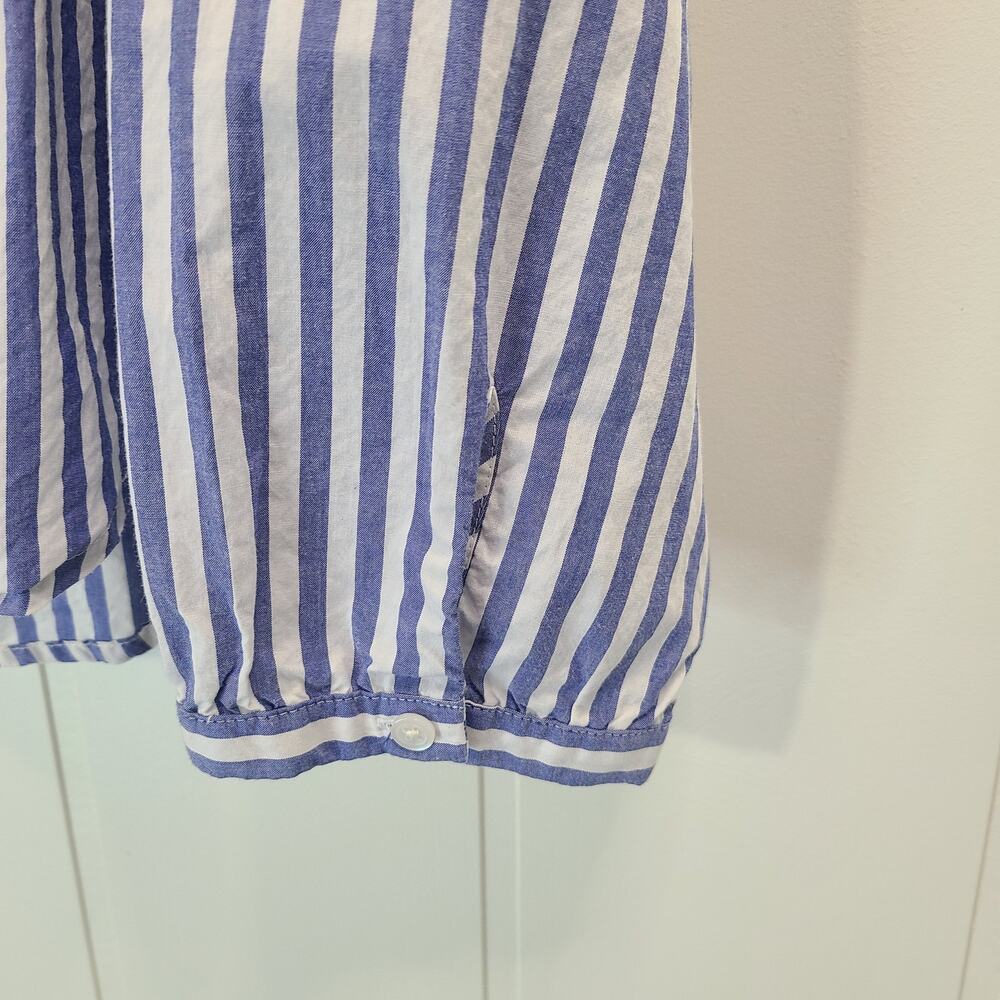 Madewell Striped Ruffle-Front Button Blouse XL Cotton Blue Long Sleeve - Picture 4 of 7